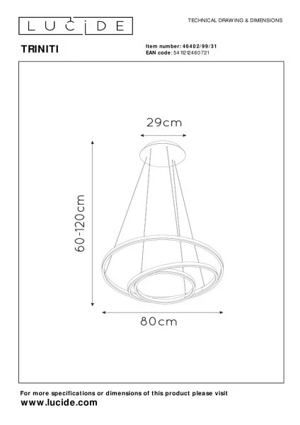 Lucide TRINITI - Pendelleuchten - Ø 80 cm - LED Dim. - 3000K - Weiß - technisch